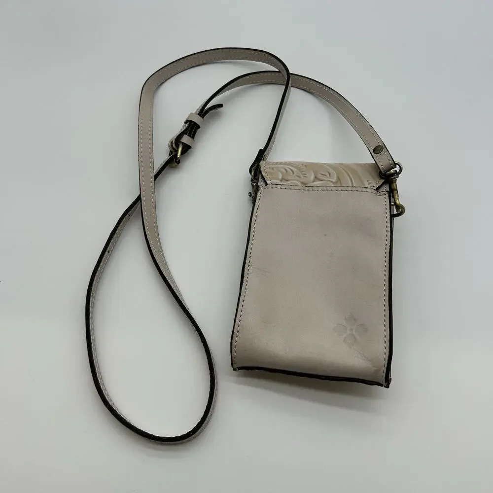 Patricia Nash Phone Crossbody Bag Case Brown Tooled leather Cream Nude Sand